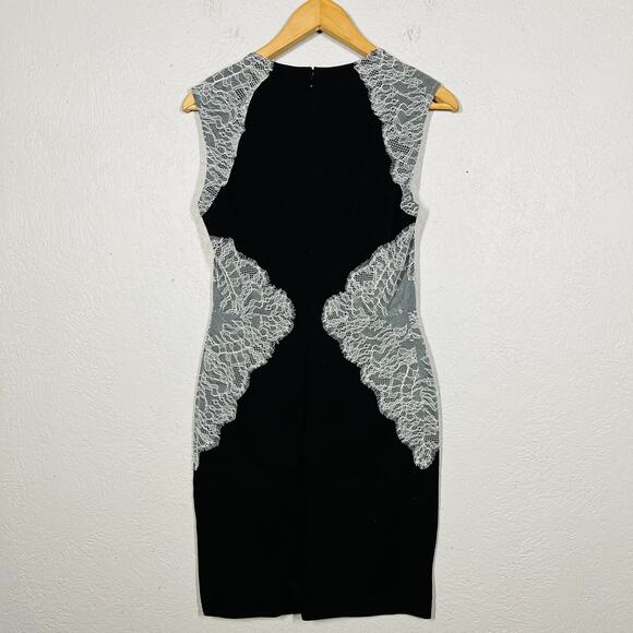 ERIN Festherston x Anthropologie Lace Trim Bodycon Dress Mini Black LBD - 4 - Picture 3 of 5